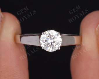 Anello di fidanzamento rotondo in oro massiccio 14k, Anelli di fidanzamento Moissanite per donne, Anello solitario Moissanite, Anello di fidanzamento con diamante in oro