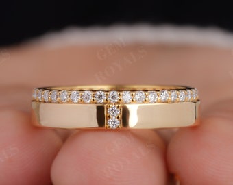 Moissanite Wedding Band, 14K Gold Pave Diamond Eternity Ring