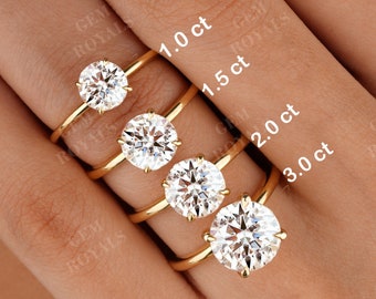 Round Cut Moissanite Engagement Ring, 14K Gold Solitaire Promise Ring