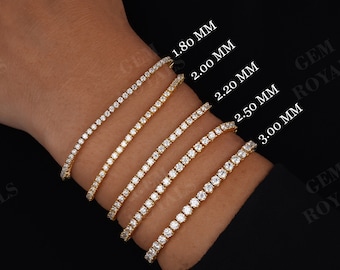 Bracciale tennis in moissanite in oro 14 carati, delicato bracciale minimalista impilabile