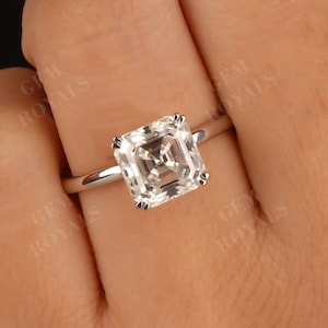 Asscher Schnitt Moissanit Verlobungsring, Diamant Solitär Ring 14K Gold Ehering für Frauen, Versprechensring, Jubiläumsring Geschenk für sie