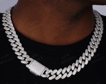 12mmバゲットマイアミキューバンリンクチェーンネックレス、14K