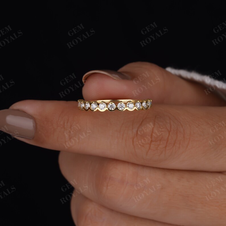 14K Gold Moissanite Wedding Band, Half Eternity Anniversary Ring - Etsy