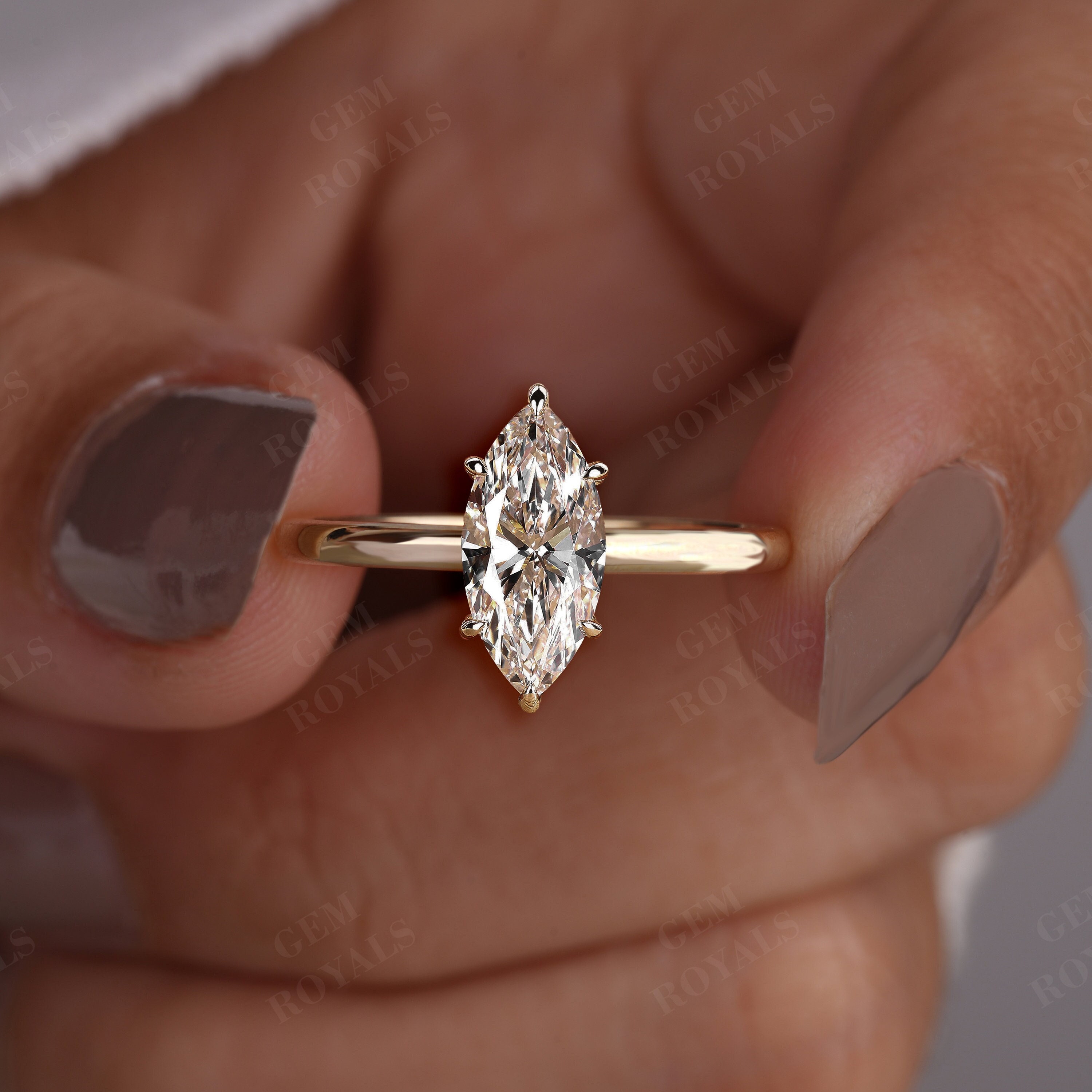 3 Carat Solitaire Marquise Diamond Engagement Ring IGI Certified Lab Grown Diamond Ring 10K 14K 18K Solid Gold Lab Diamond Ring for Women Etsy
