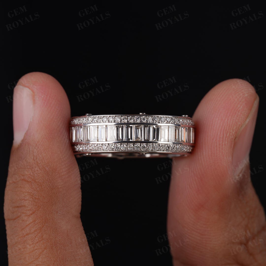 Baguette Lab Diamond Eternity Band, 14k Gold Mens Wedding Ring - Etsy