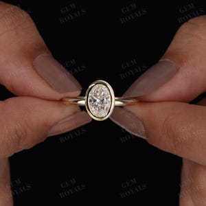 Oval Bezel Set Lab Grown Diamond Ring 2Ct Oval Cut Bezel Set Lab Diamond Engagement Ring 14K Yellow Gold Diamond Wedding Ring For Her