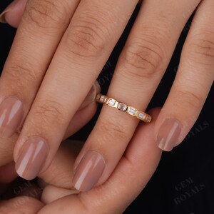 Emerald Cut Moissanite 14K Gold Wedding Band - Bezel Set Eternity Ring ...
