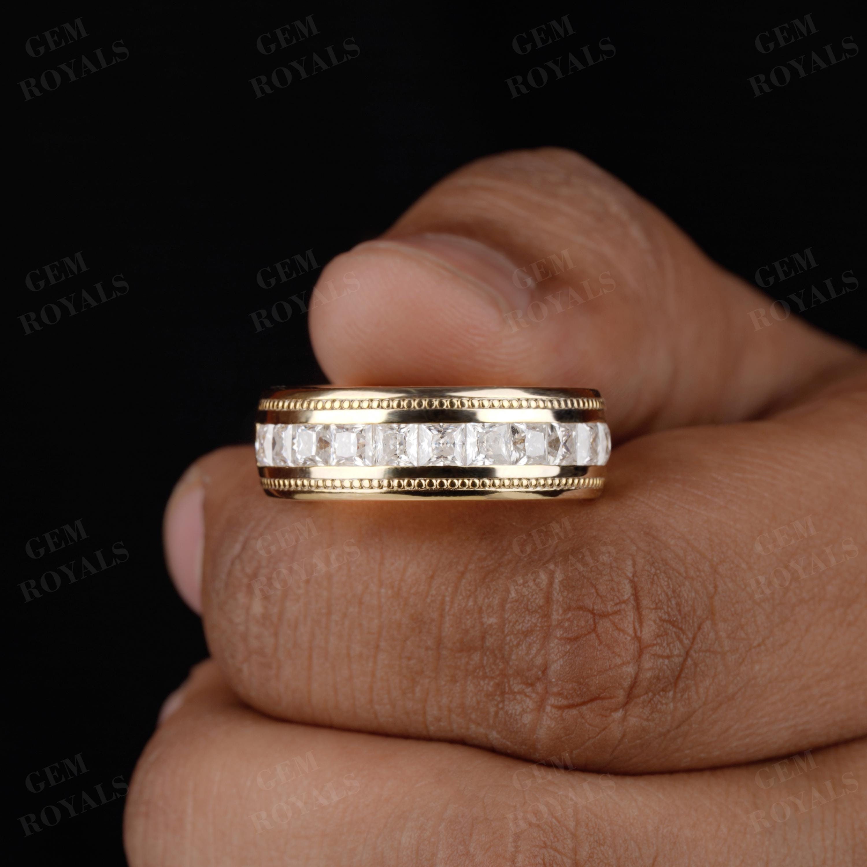 Princess Cut Lab Diamond Men's Wedding Band, Channel Set, 8mm - Etsy