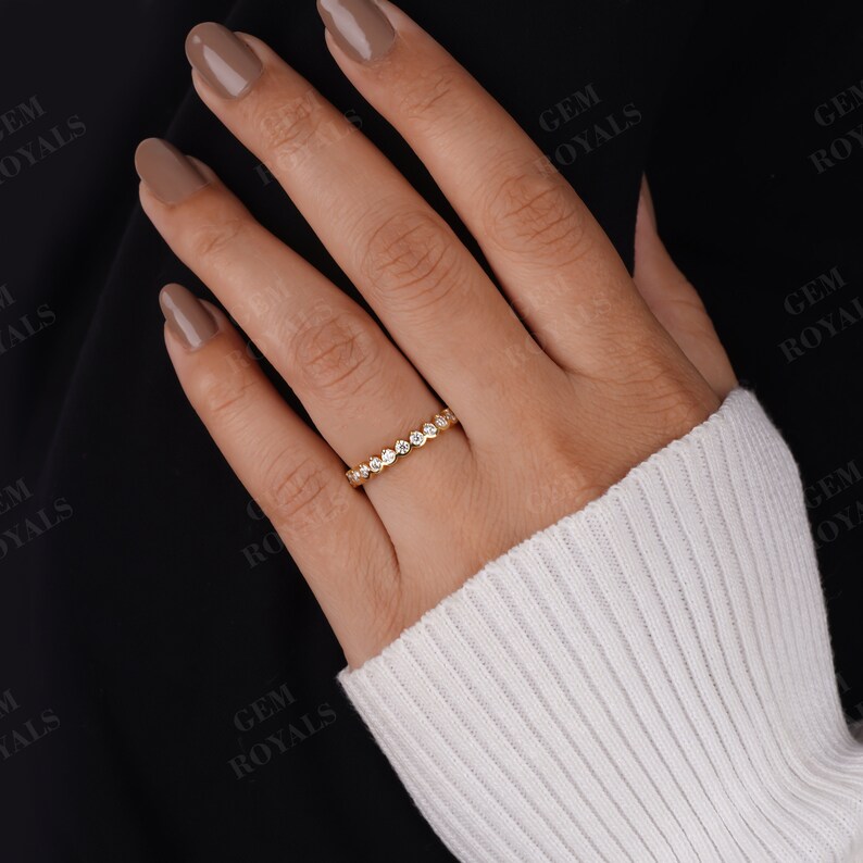 14K Gold Moissanite Wedding Band, Half Eternity Anniversary Ring - Etsy