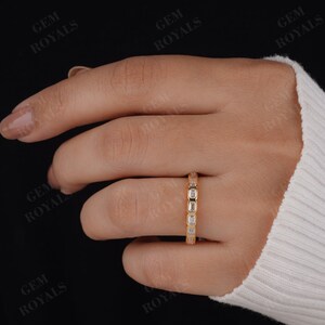 Emerald Cut Moissanite 14K Gold Wedding Band - Bezel Set Eternity Ring ...