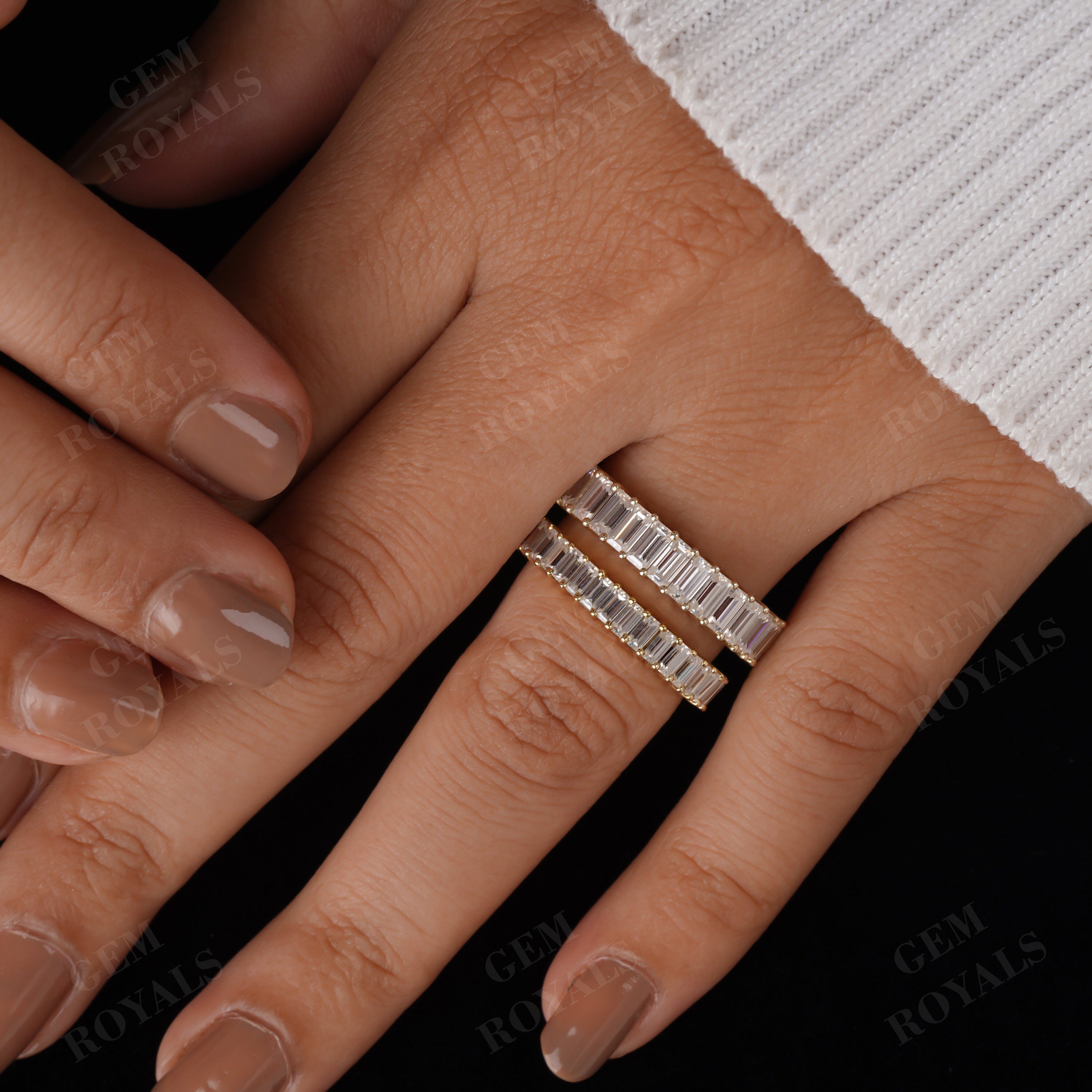 イル 14Kゴールド バゲット モアッサナイト 結婚指輪 ハーフエタニティ