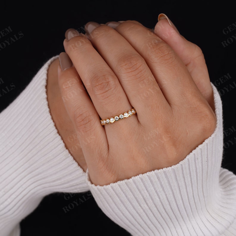 14K Gold Moissanite Wedding Band, Half Eternity Anniversary Ring - Etsy