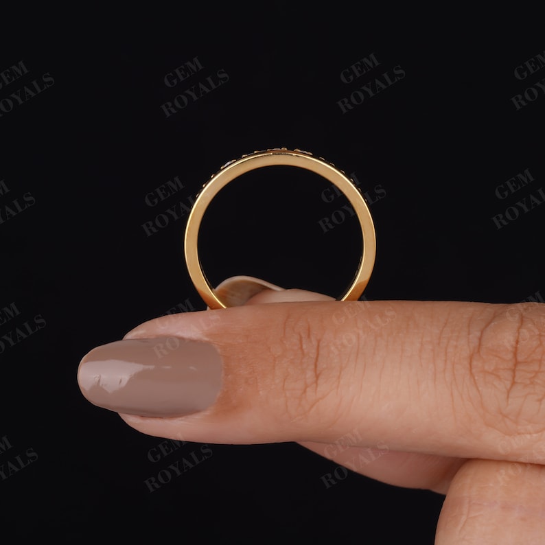 Round Cut Moissanite Wedding Band Women 14K Gold 3MM Wide Plain Band One Side Pave Set Diamond Ring Half Eternity Stacking Anniversary gifts for her