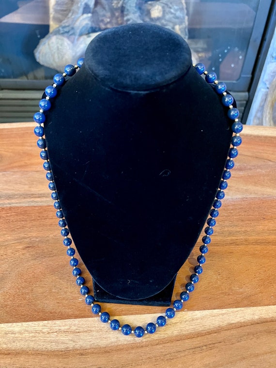 Beautiful Vintage Monet Navy Blue Beaded Necklace - image 3