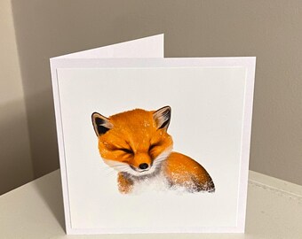 Baby Fox in the Snow - 5 x 5” Greeting Card