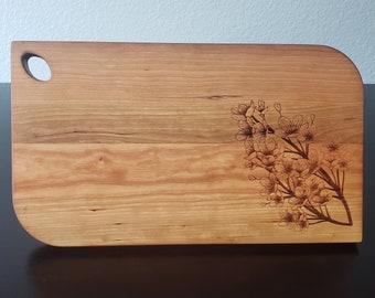 Cherry Blossom Engraved Charcuterie Board - Rustic Charcuterie Board Wooden Custom Wedding Gift Anniversary Farmhouse Decor Serving Tray