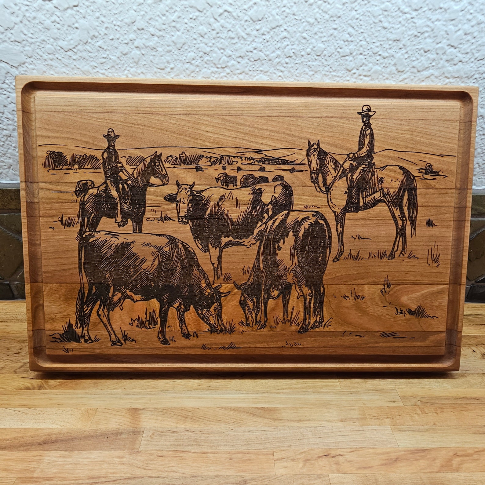Personalized Cutting Board Engraved with Cowboy Scene Customize your Cutting Charcuterie Board for Engagement Anniversary Wedding Present