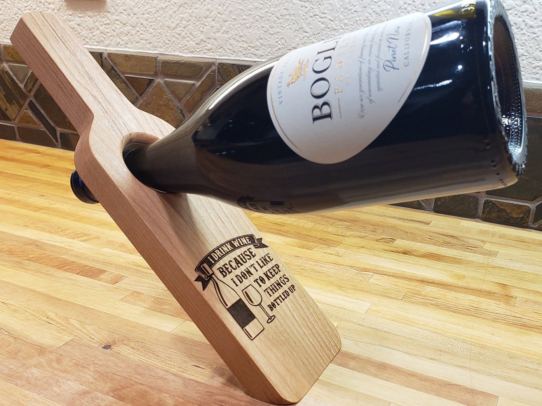 Floating Wine Bottle Holder Handmade Wine Lovers Display Engraved