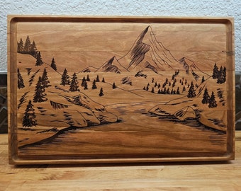 Mountain Range Cutting Board with Personalized Name - Unique Birthday Present Bridal Shower Gift Engagement Present Anniversary Wedding Gift
