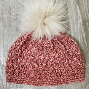 Child and Adult Crochet Beanie with Faux Pom in Ruby Red