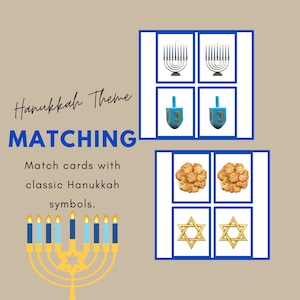 HANUKKAH Montessori Matching Cards, Cultural Studies, Social Studies, Jewish Holidays, Chanukka, Hanukka for PreK, Preschool Home Activity