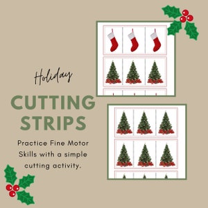 HOLIDAY THEME Cutting Strips for Scissor Skills Montessori Inspired PreK and Preschool Activity for Homeschool and Classroom