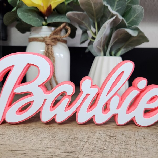 Barbie Inspired Logo Sign | Pink White Party Prop Decoration | Backdrop Vintage Wall Shelf Desk | Barbie Ken Doll House Gift | 3D Printed