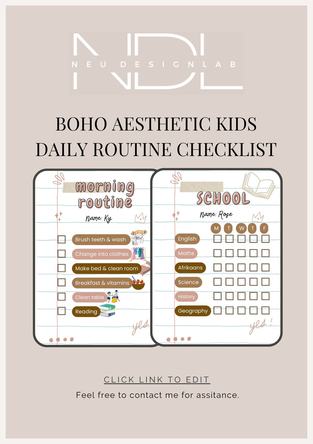 Boho Aesthetic Kids Daily Morninga and School Routine - Etsy