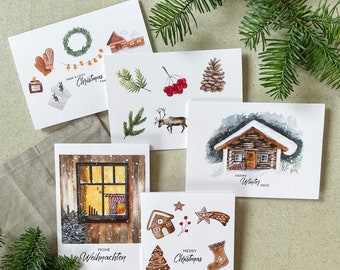 Weihnachtskarten-Set "Frohe Weihnachten" | DIN A6 | Faltkarten mit Weihnachtsmotiven | Watercolor