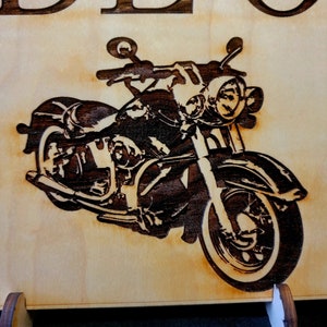 MOTORCYCLE, Laser engraved wood Plaque | Vintage | Wall Hanging | Art | Artwork | Wall Art | Gift | Garage | Man Cave | Harley Davidson |