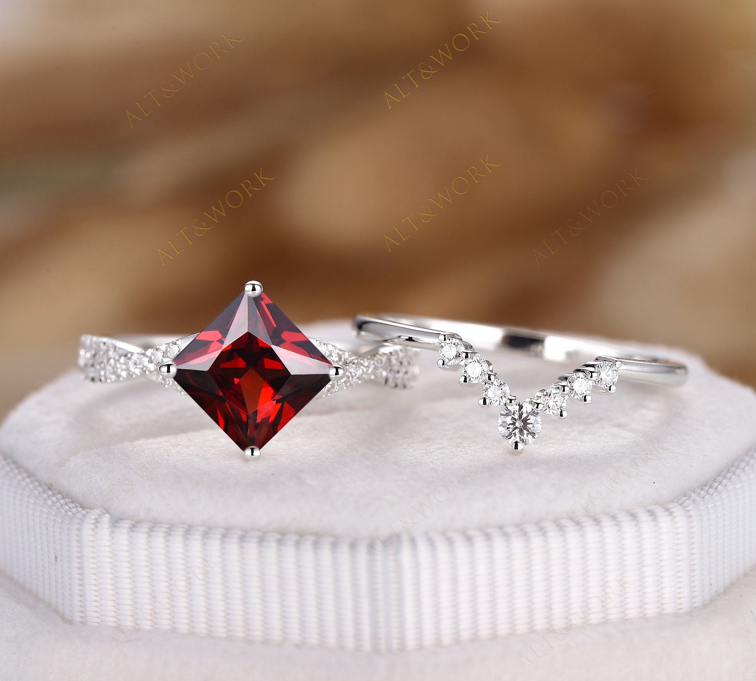 Garnet and diamond shop wedding band