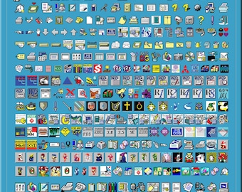 Pacchetto di icone PixelArt retrò anni '90: icone in stile GUI classico per personalizzazione di dispositivi mobili, app, web design e progetti creativi