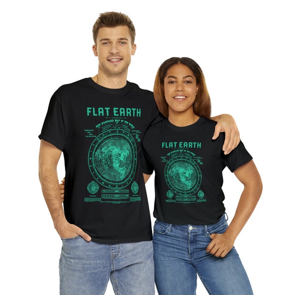 Camiseta de algodón pesado unisex con patrón de mapa plano de la Tierra
