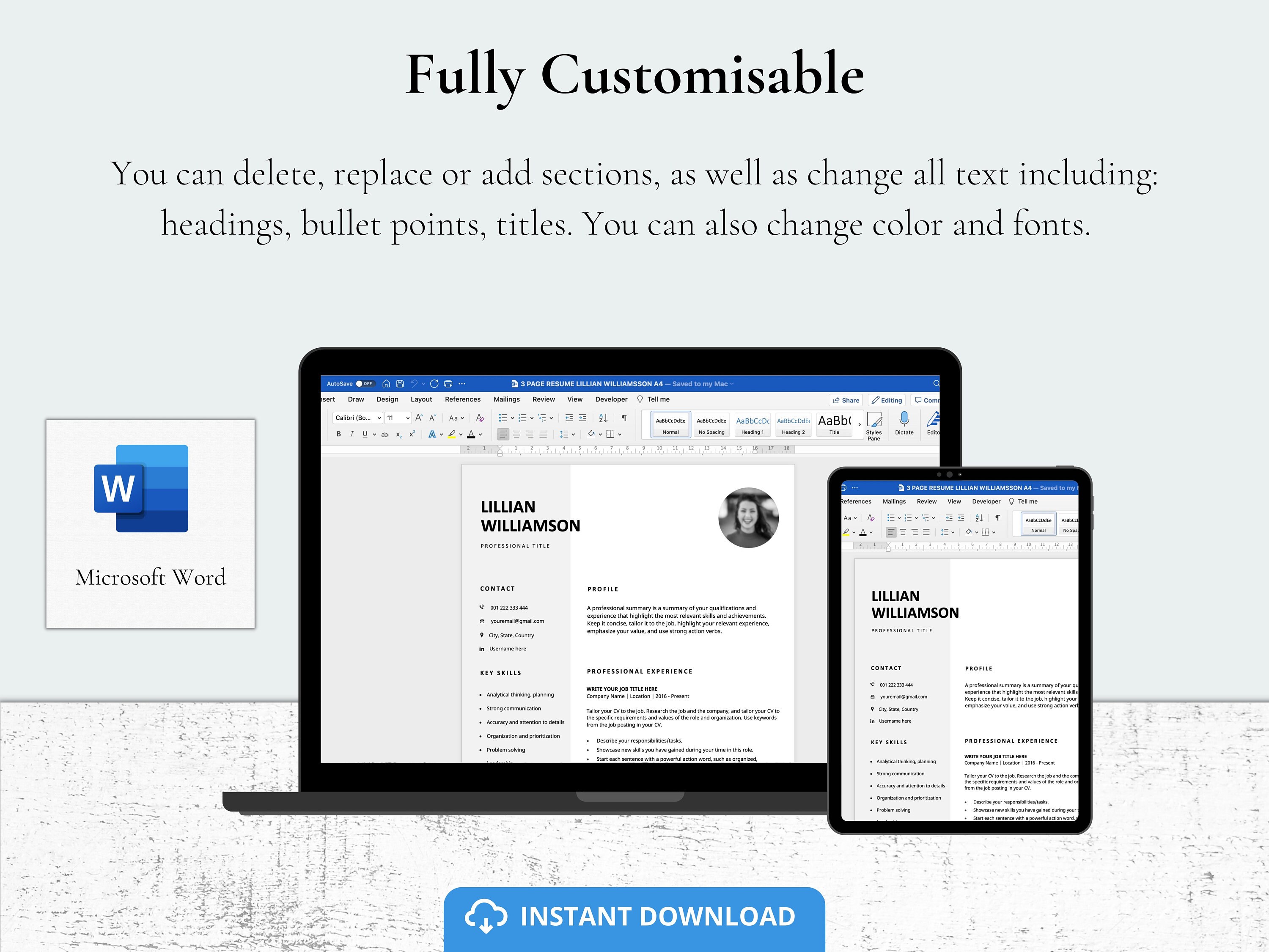 Clean Resume Template for Mac Pages Minimalist CV Template With Cover ...