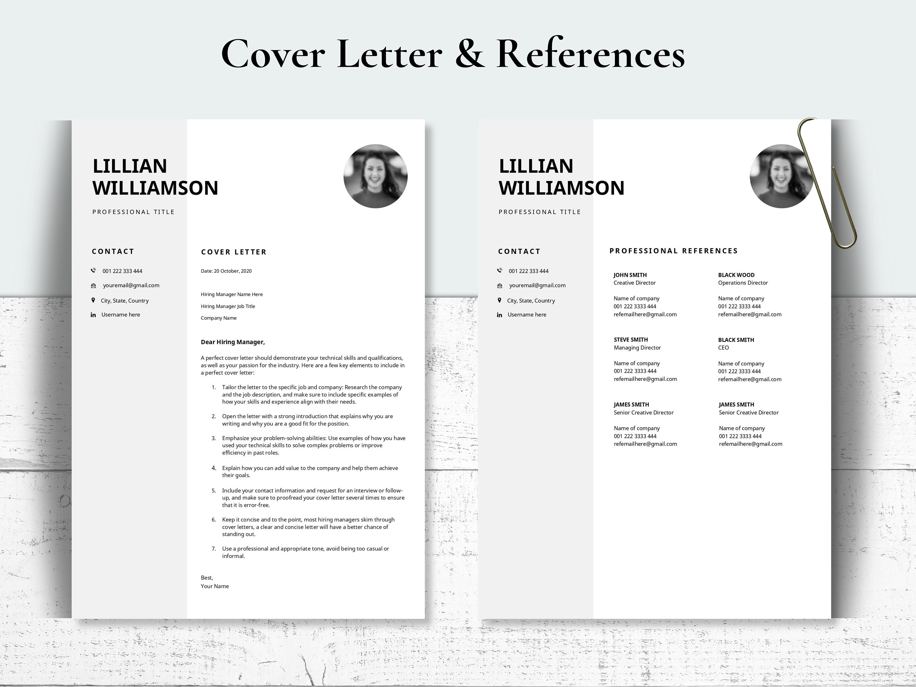 Clean Resume Template for Mac Pages Minimalist CV Template With Cover ...