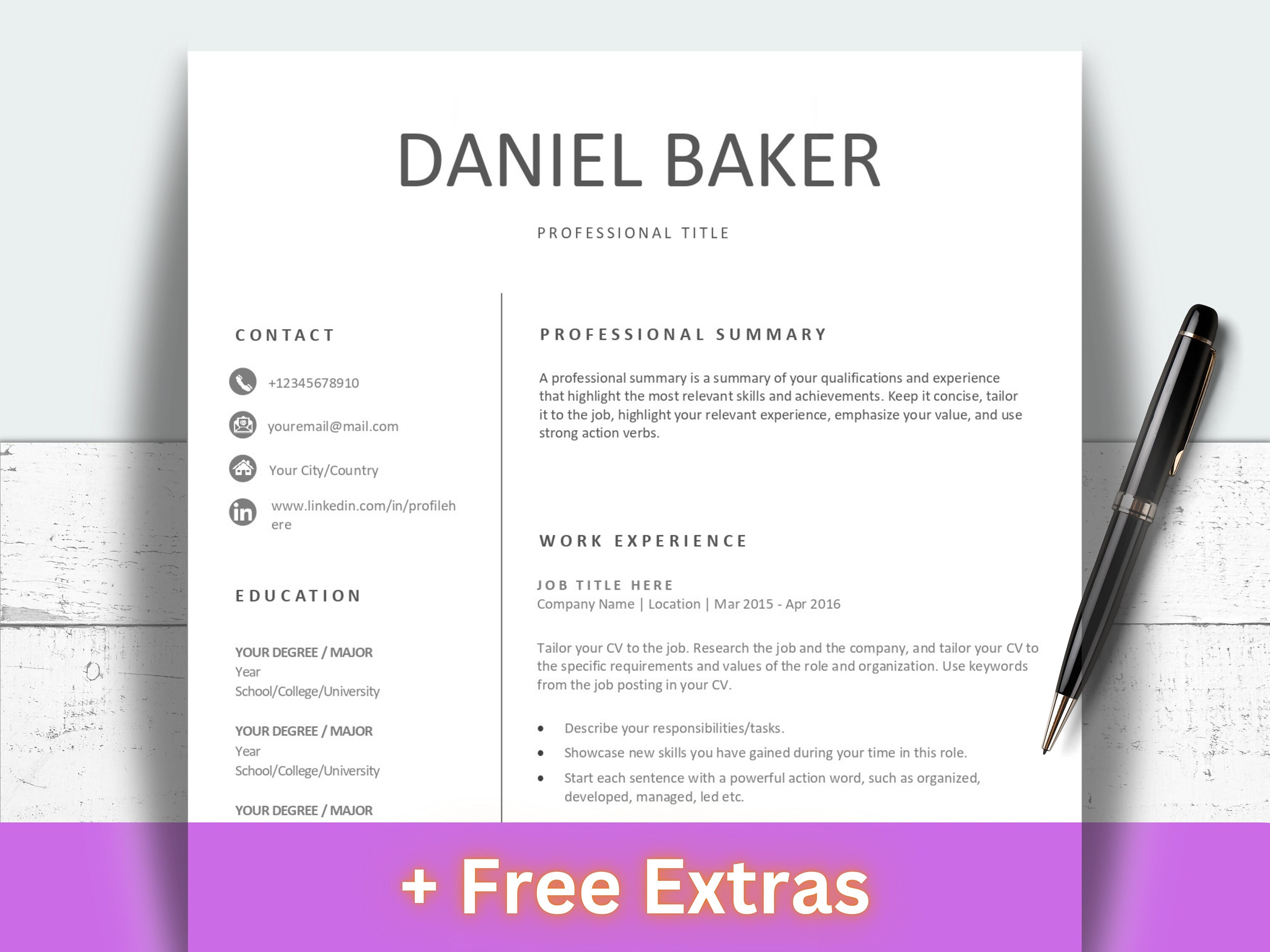 Minimalist ATS CV Template, ATS Resume, Modern Executive Resume