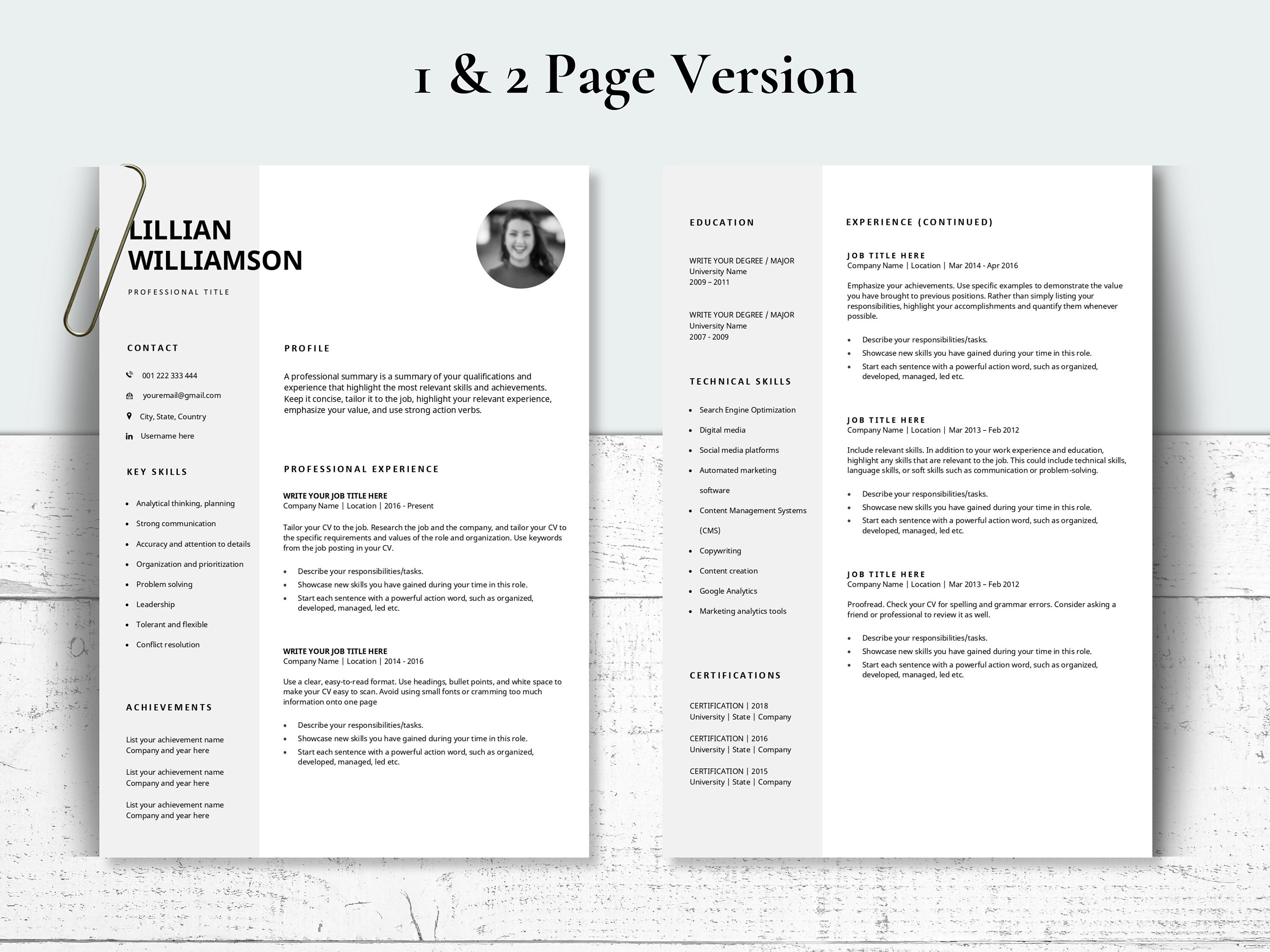 Clean Resume Template for Mac Pages Minimalist CV Template With Cover ...