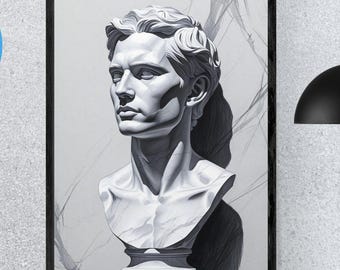 Busto de mármol minimalista / Escultura de mármol blanco ultrarrealista / Impresión artística de pared de lujo moderna