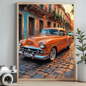 Havana Car Print: 1950s Orange Car, Retro Cuba Photography (Digital Download)