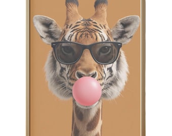 Impresión de jirafa chicle: Arte mural vertical divertido con gafas de sol (PDF)