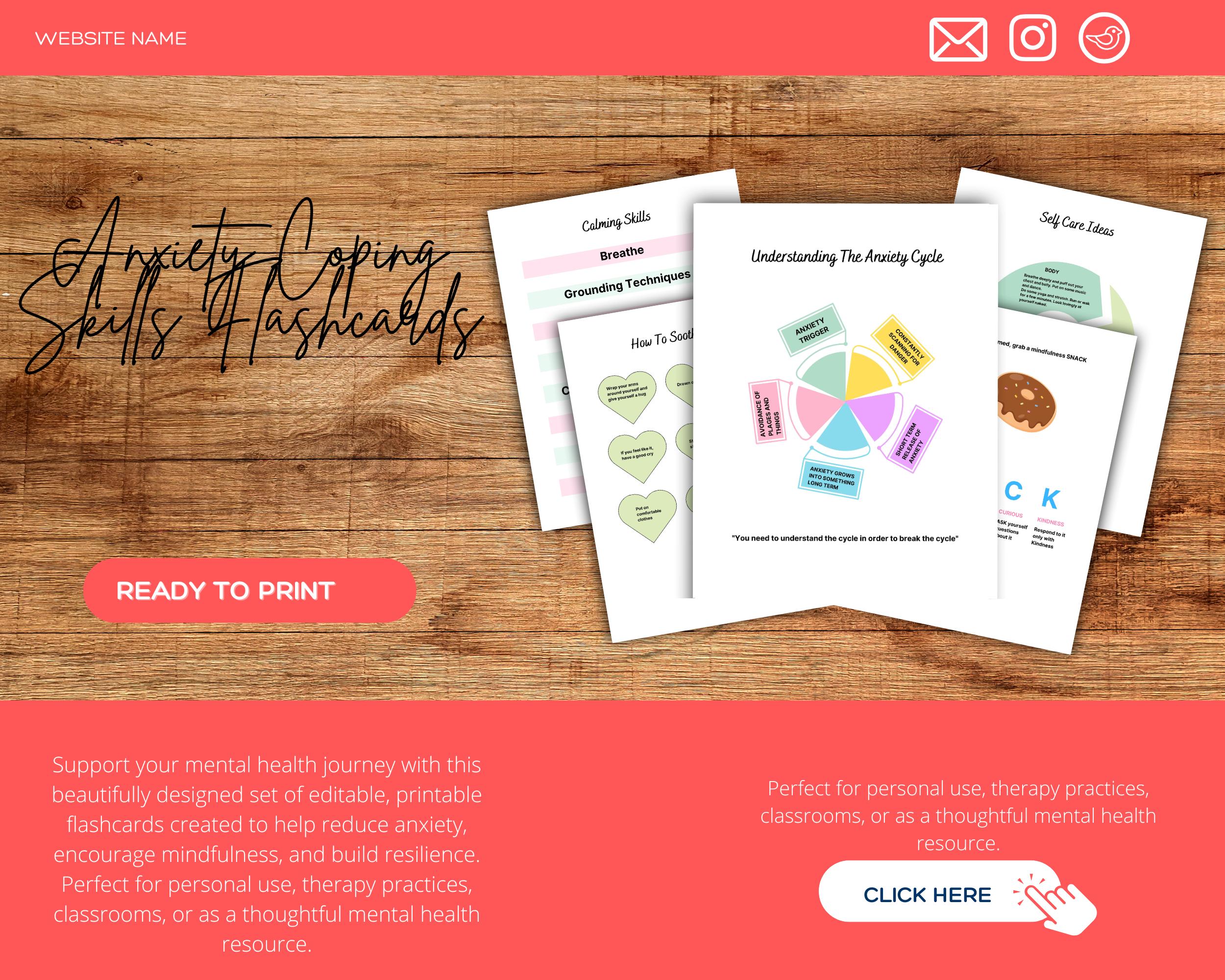 Anxiety Coping Skills Flashcards | Mental Health Toolkit | Printable ...