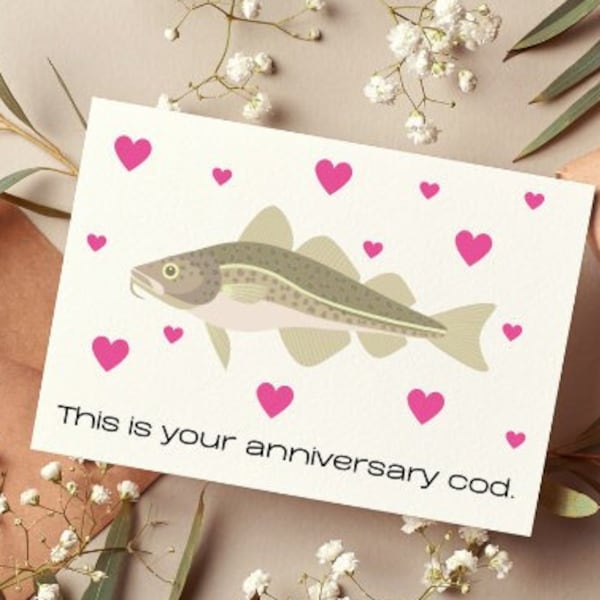PRINTABLE Anniversary Card, Digital Download Anniversary Greeting Card, Funny Anniversary Card, Funny Fish Card For Him/For Her 7x5 6x4 PDF