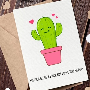 AFDRUKBARE verjaardagskaart, digitale download paarkaart, leuke grappige Cactus Prick-verjaardagskaart voor hem/voor haar, 5x7 4x6 PDF