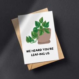 Tarjeta de despedida IMPRIMIBLE para compañero de trabajo o jefe, tarjeta de despedida de descarga digital, tarjeta divertida que nos hojea, tarjeta de nuevo trabajo de planta 5x7 4x6 PDF