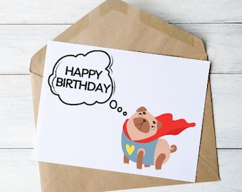PRINTABLE Birthday Card, Digital Download Birthday Cards, Funny Dog Printable Cards for Friends, Kids Birthday Greeting Card 7x5 6x4 PDF