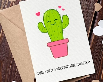 PRINTABLE Anniversary Card, Digital Download Couple's Card, Cute Funny Cactus Prick Anniversary Card For Him/For Her, 5x7 4x6 PDF
