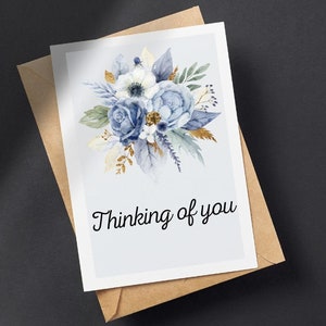 PRINTABLE Thinking of You Greeting Card, Digital Download Sympathy Card, Printable Condolences Card, Floral Sympathy Card, Minimalist Card