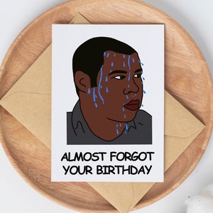 Biglietto di compleanno in ritardo STAMPABILE, Download digitale Biglietto di compleanno Meme divertente, Biglietto di compleanno Meme a tema Jordan Peele, Biglietto di compleanno divertente