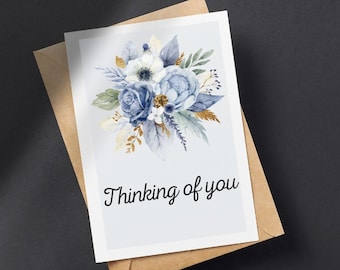PRINTABLE Thinking of You Greeting Card, Digital Download Sympathy Card, Printable Condolences Card, Floral Sympathy Card, Minimalist Card