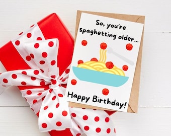 PRINTABLE Birthday Card, Digital Download Birthday Card, Cute Spaghetti Birthday Card, Funny Printable Birthday Card 5x7 4x6 PDF